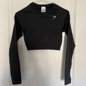 Gymshark Adapt Fleck Seamless Long Sleeve Crop Top in Mineral Black